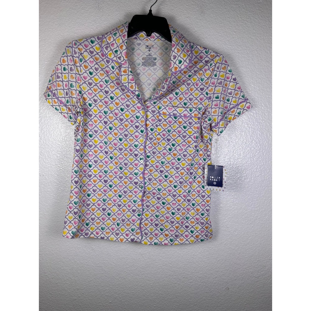 Roller Rabbit Target Womens Rainbow Heart Pajama Top Short Sleeve Button Up XS
